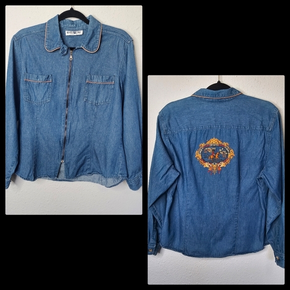 Vtg White Stag Ladies Jacket Embroidered Horse & Rider Western Retro Blue‎ Denim - Picture 1 of 10